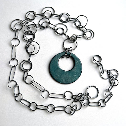 Long Teal Pendant Necklace