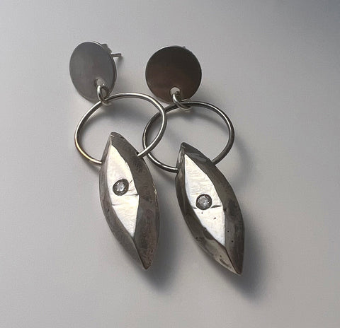 Sand Cast Marquise Earrings with Cubic Zirconia