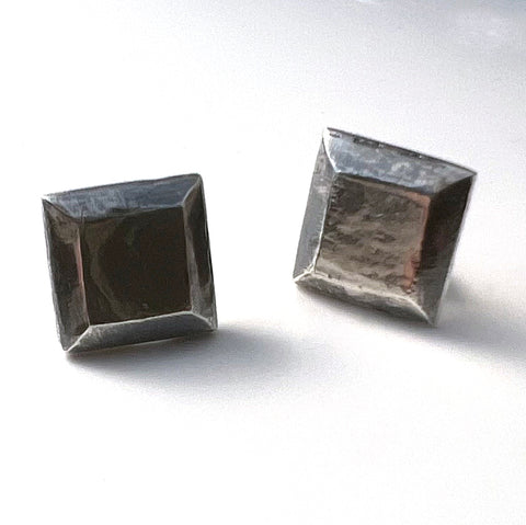 Sand Cast Square Cut Gem Post Earrings