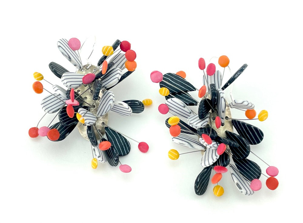 Black, White, and Red Stamen Earrings