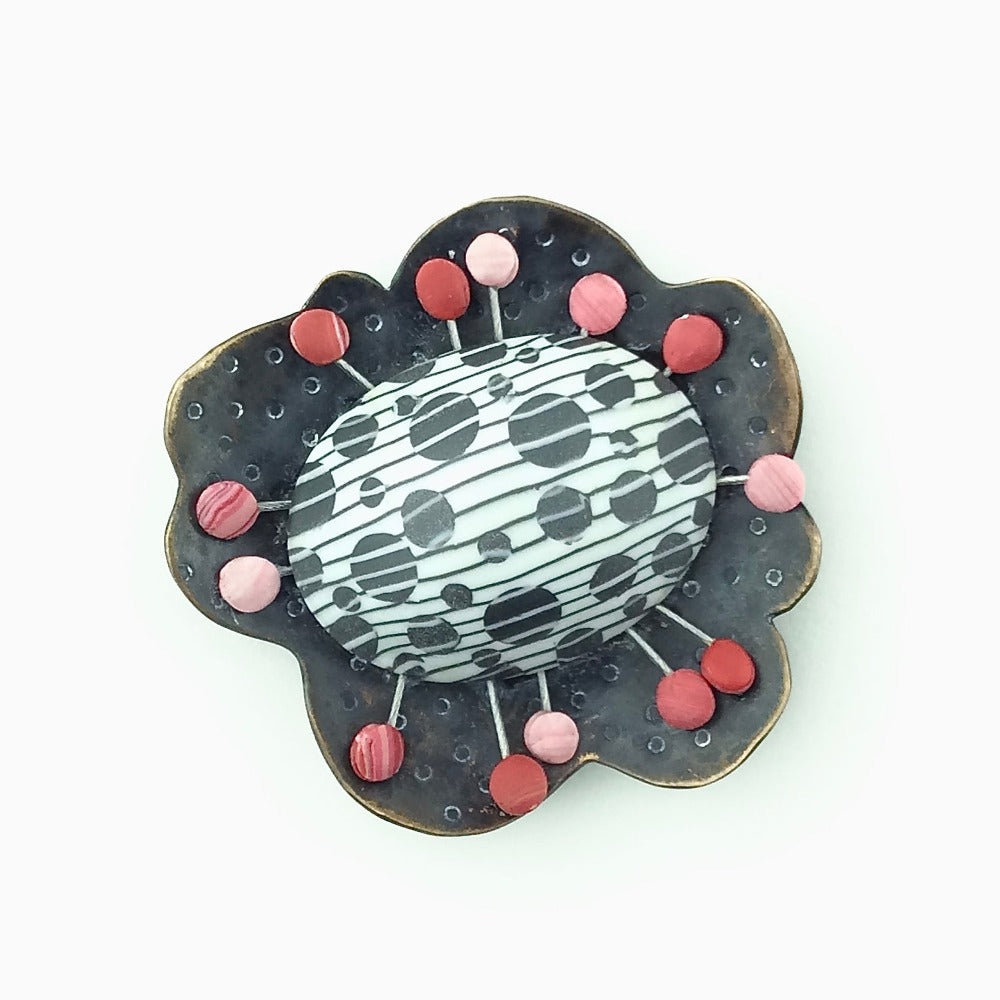 Petal Bop Pin with Black and White Dots