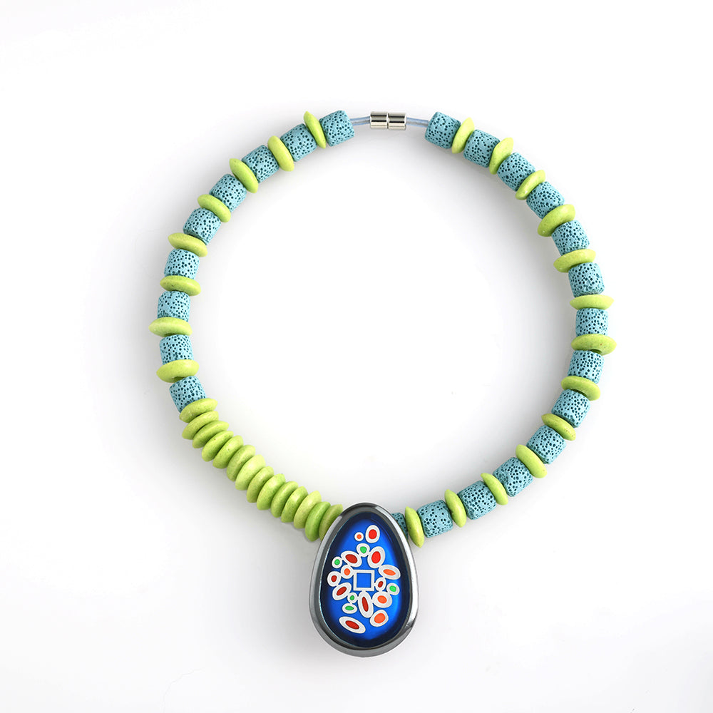 Confetti Hematite Pendant on Recycled Glass Beads