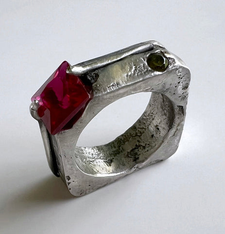 Square Ruby Rustic Ring