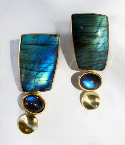 Labradorite Earrings with Moonstones