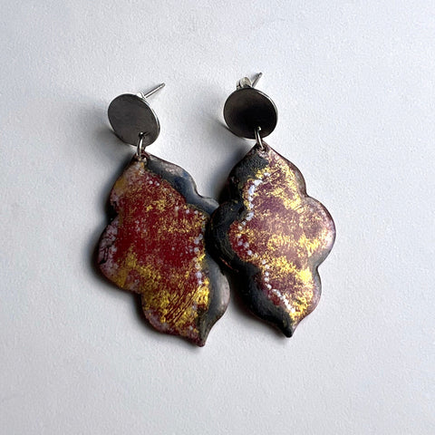 Red and Gold Post Earrings