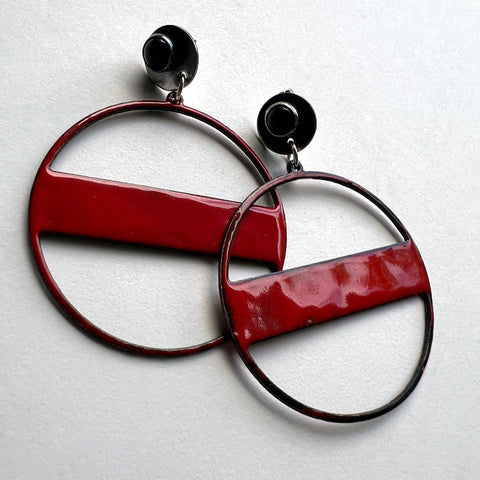 Large Red Circle Post Earrings