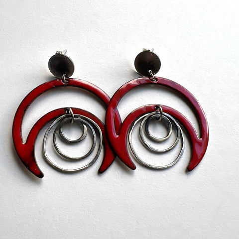 Large Red Crescent Earrings