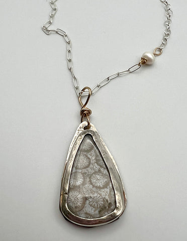 Fossilized Coral Bezel Set Necklace