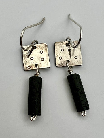 Black Lava Square Earrings