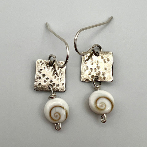 Hammered Eye of Shiva Shell Earrings