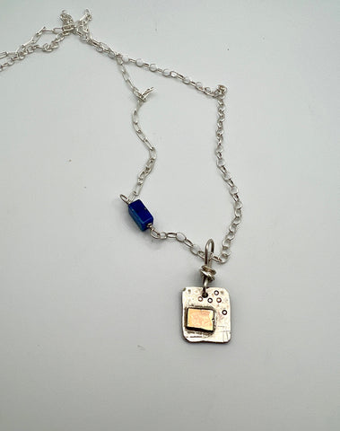 Mixed Chain Lapis Lazuli Charm Necklace