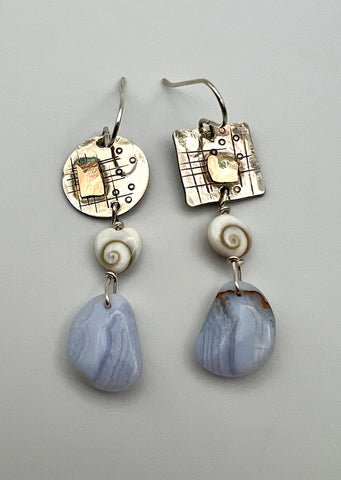 Collage Mixed Media Blue Lace Agate Earrings