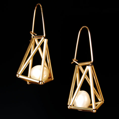 Cage Earrings with Pearls