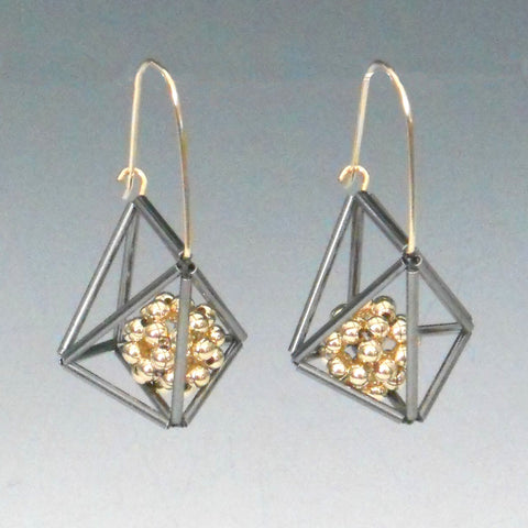Cage Earrings with Gold Balls