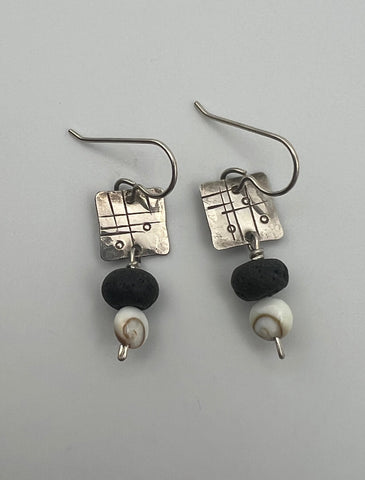 Square Small Black Lava Shell Drop Earrings