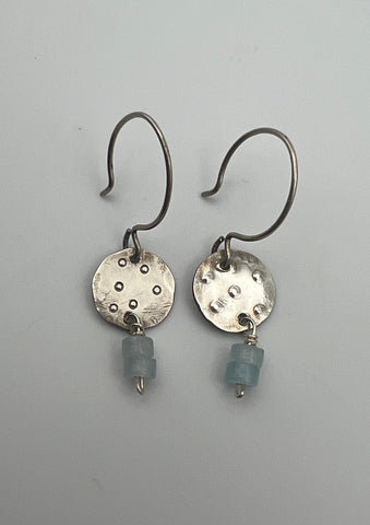 Round Dots Aquamarine Drop Earrings