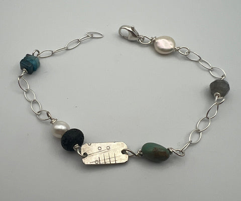 Mixed Media Silver Thin Bracelet