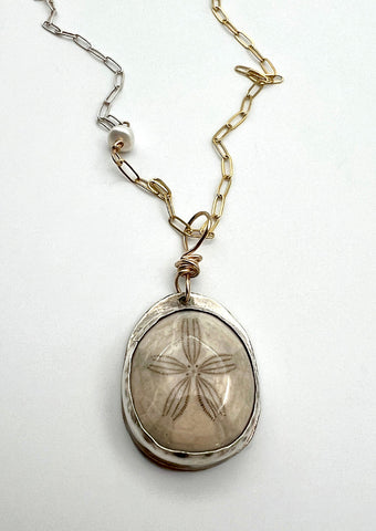 Bezel Fossilized Sand Dollar Necklace