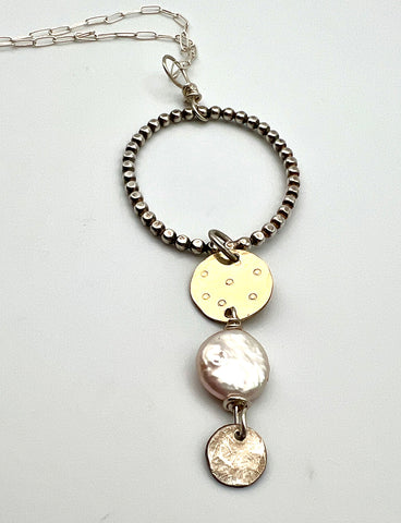 Beaded Wonky Hoop Drop Necklace