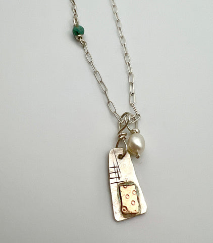 Collage Tab Turquoise Necklace