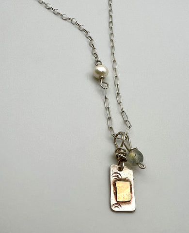Collage Tab Pearl Necklace