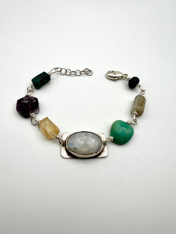 Rainbow Moonstone Bezel Bracelet