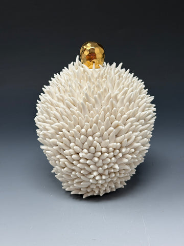 White Anemone Bottle with Golden Lid
