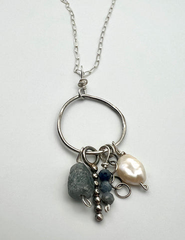 Sapphire Wonky Hoop Charm Necklace