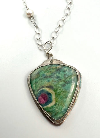 Bezel Set Ruby in Fuchsite Necklace