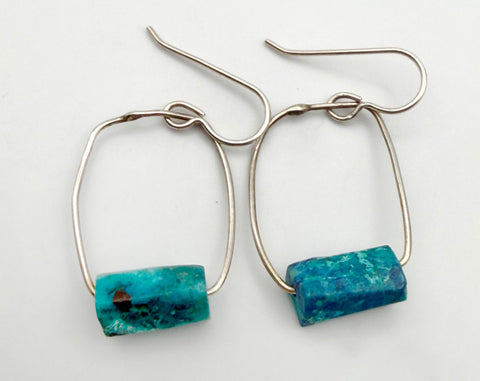 Chrysocolla Thin Wonky Hoop Earrings