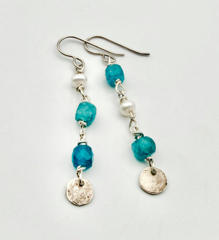 Apatite and Pearl Drop Earrings