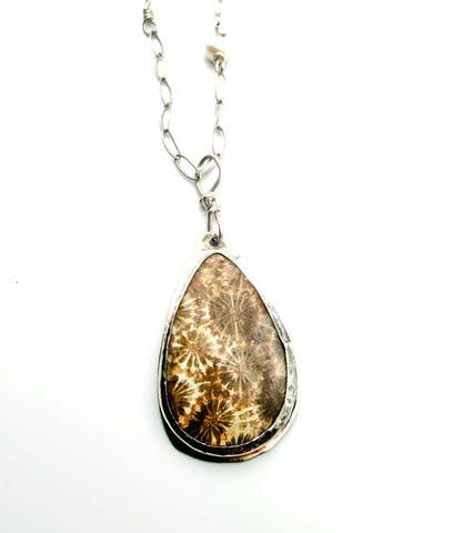 Fossilized Coral Bezel Necklace