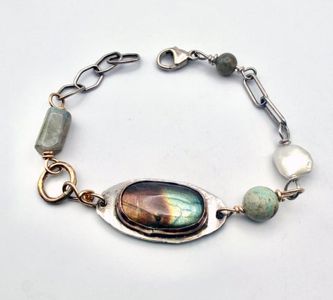 Labradorite Bezel Mixed Media Bracelet
