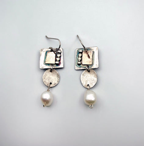 Collage Earrings with Pearl