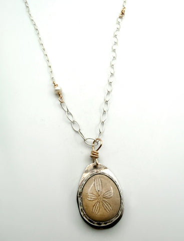 Bezel Fossilized Sand Dollar Necklace