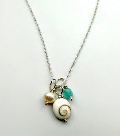 Shell and Amazonite Cluster Charm Necklace