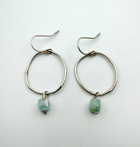Wonky Hoop with Aquamarine Earrings