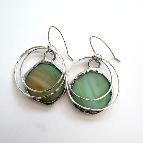 Stained Glass Earrings - Light Green and Tan
