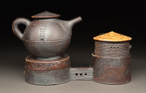 Teapot and Base with Triple Lidded Jar