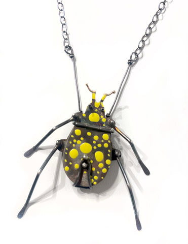 Yellow Dappled Beetle Necklace