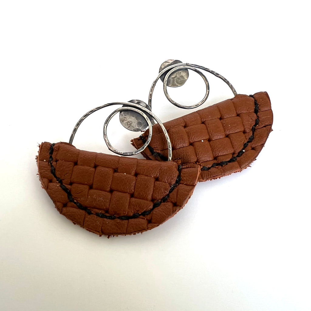 Brown Leather Post Earrings