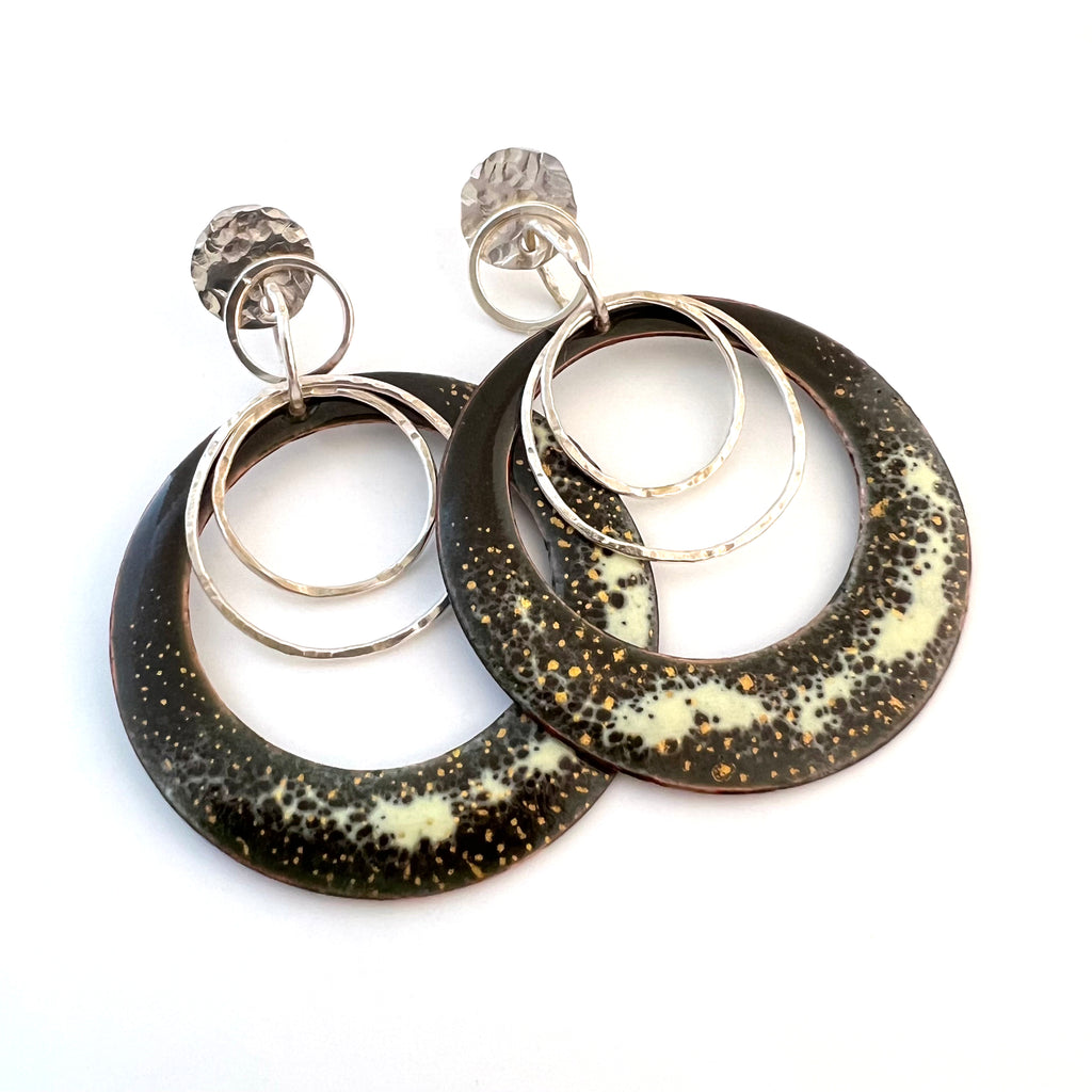 Big Circle Post Earrings with Golden Dots