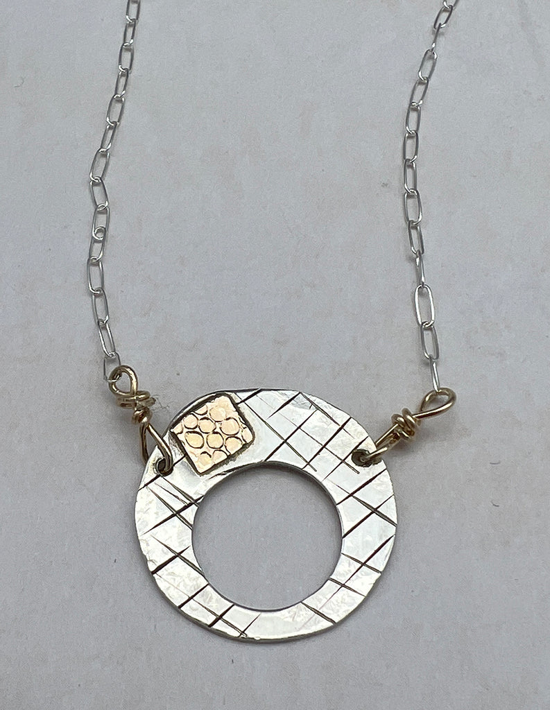 Textured Silver and Gold Circle Necklace